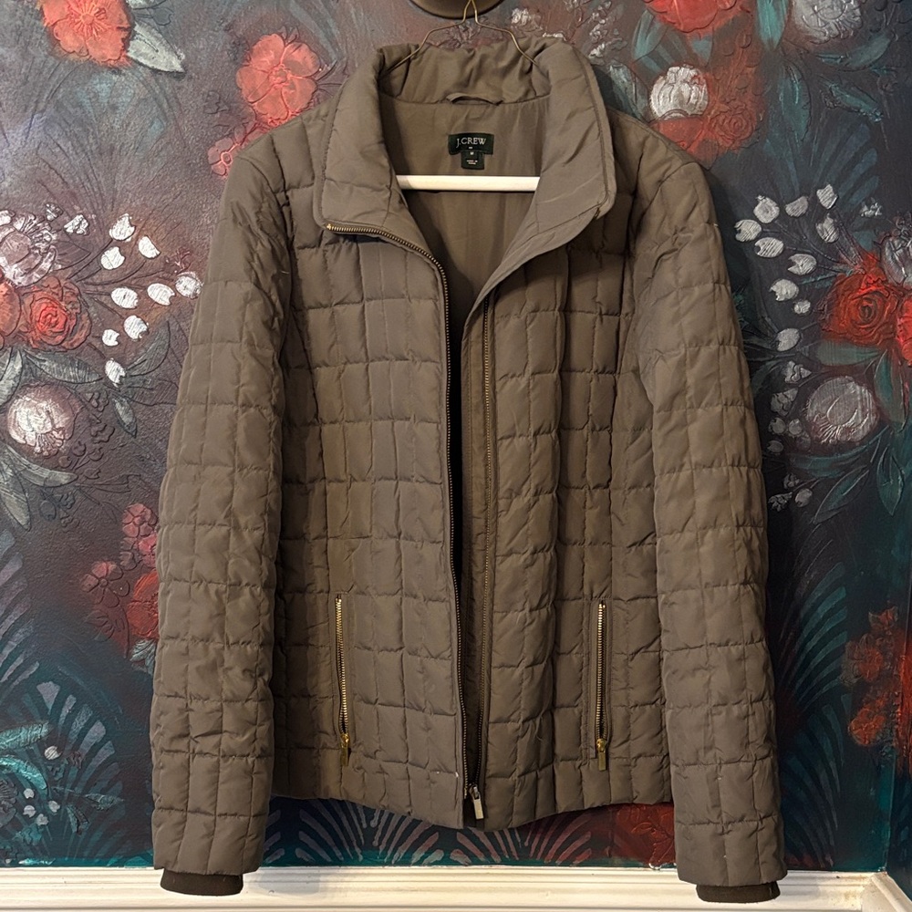 J. Crew Taupe Olive Quilted Down  Jacket